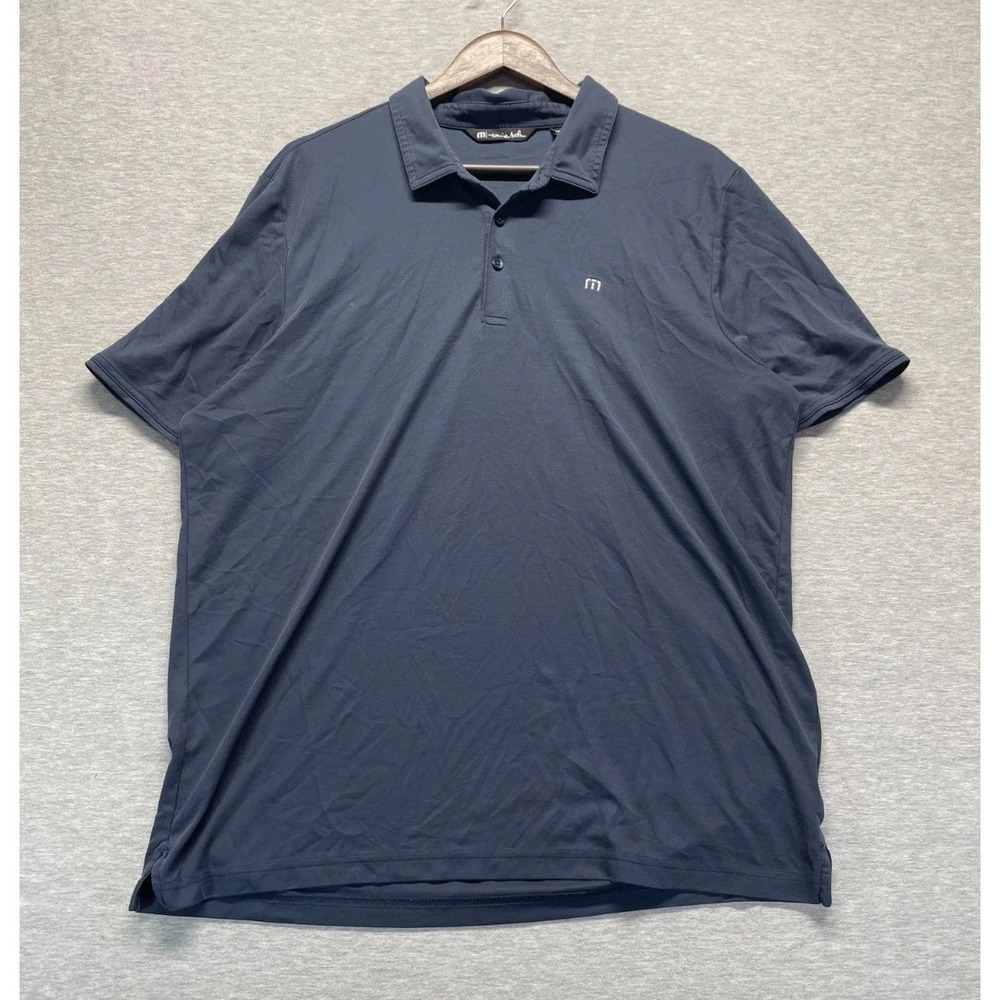 TravisMathew Polo Shirt Mens 2XL Navy Blue Side Slit Performance Golf Tennis